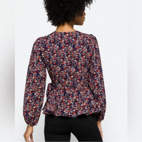 Skies are Blue Woman’s Floral Wrap Peplum Blouse Top Size Medium - Picture 11 of 13